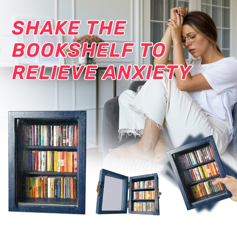 Shake Away Anxiety Bookshelf Mini Anti-Anxiety Bookshelf Ornament For Desktop Decor Stress Reliever Wooden Library Gift