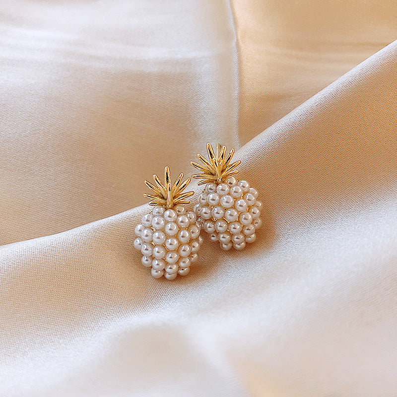 New Pineapple Pearl Earrings French Exquisite High-End Ear Jewelry Women's Fashion Earrings 925 Tremella Needles