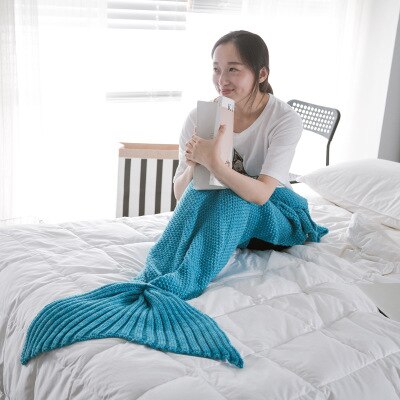 TONGDI Soft Warm Popular Fashionable Mermaid Fish Tail Knitting Blanket Gift For Girl Princess All Season Handmade Sleeping Bag - LiveLaughlove