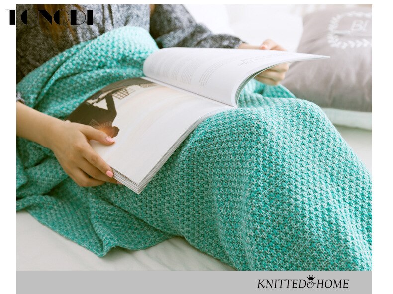 TONGDI Soft Warm Popular Fashionable Mermaid Fish Tail Knitting Blanket Gift For Girl Princess All Season Handmade Sleeping Bag - LiveLaughlove