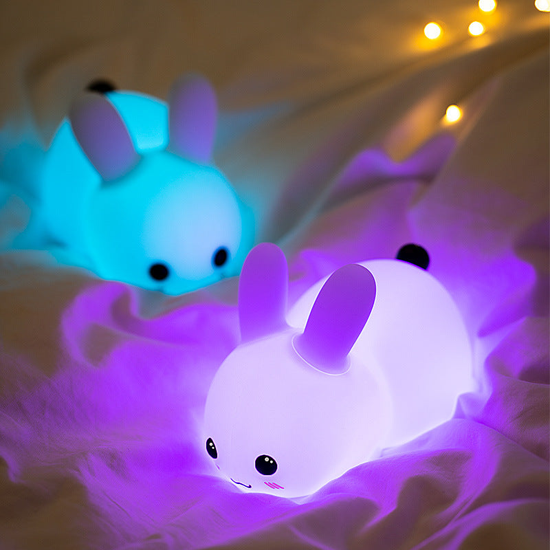 Silicone Jade Rabbit LED Night Light USB Charging Two-tone Lighting Cute Rabbit Shooting Light Children's Night Companion Sleeping Light - LiveLaughlove