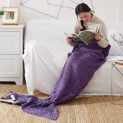 TONGDI Soft Warm Popular Fashionable Mermaid Fish Tail Knitting Blanket Gift For Girl Princess All Season Handmade Sleeping Bag - LiveLaughlove