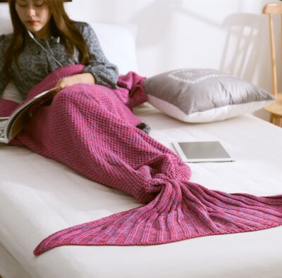 TONGDI Soft Warm Popular Fashionable Mermaid Fish Tail Knitting Blanket Gift For Girl Princess All Season Handmade Sleeping Bag - LiveLaughlove