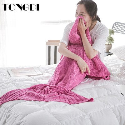 TONGDI Soft Warm Popular Fashionable Mermaid Fish Tail Knitting Blanket Gift For Girl Princess All Season Handmade Sleeping Bag - LiveLaughlove