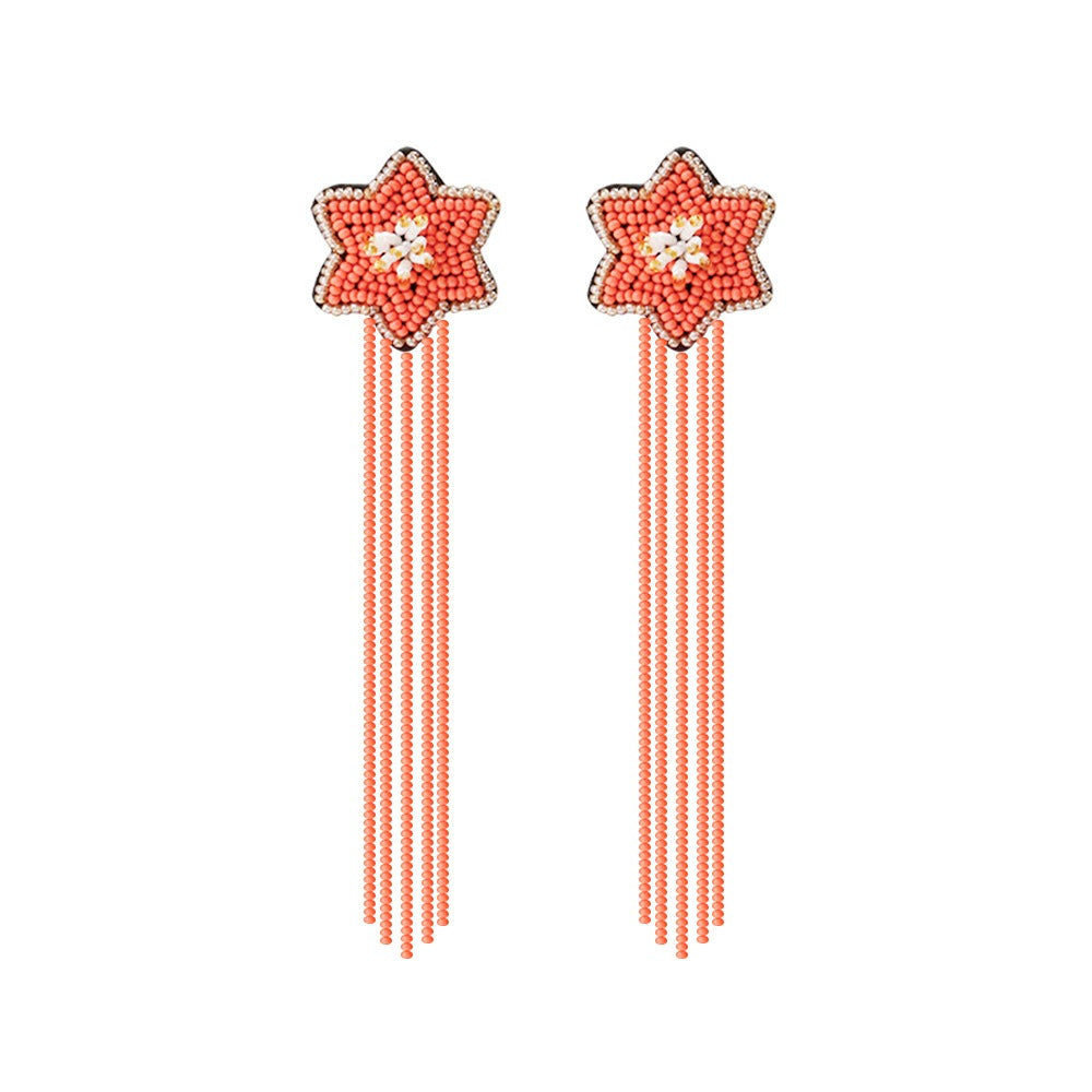 Rice Beads Tassels Earrings Bohemian Retro National Style Exaggerated Personality Creative Handmade Earrings - LiveLaughlove