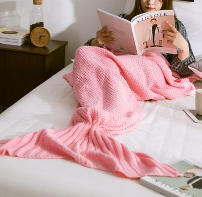 TONGDI Soft Warm Popular Fashionable Mermaid Fish Tail Knitting Blanket Gift For Girl Princess All Season Handmade Sleeping Bag - LiveLaughlove