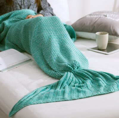 TONGDI Soft Warm Popular Fashionable Mermaid Fish Tail Knitting Blanket Gift For Girl Princess All Season Handmade Sleeping Bag - LiveLaughlove