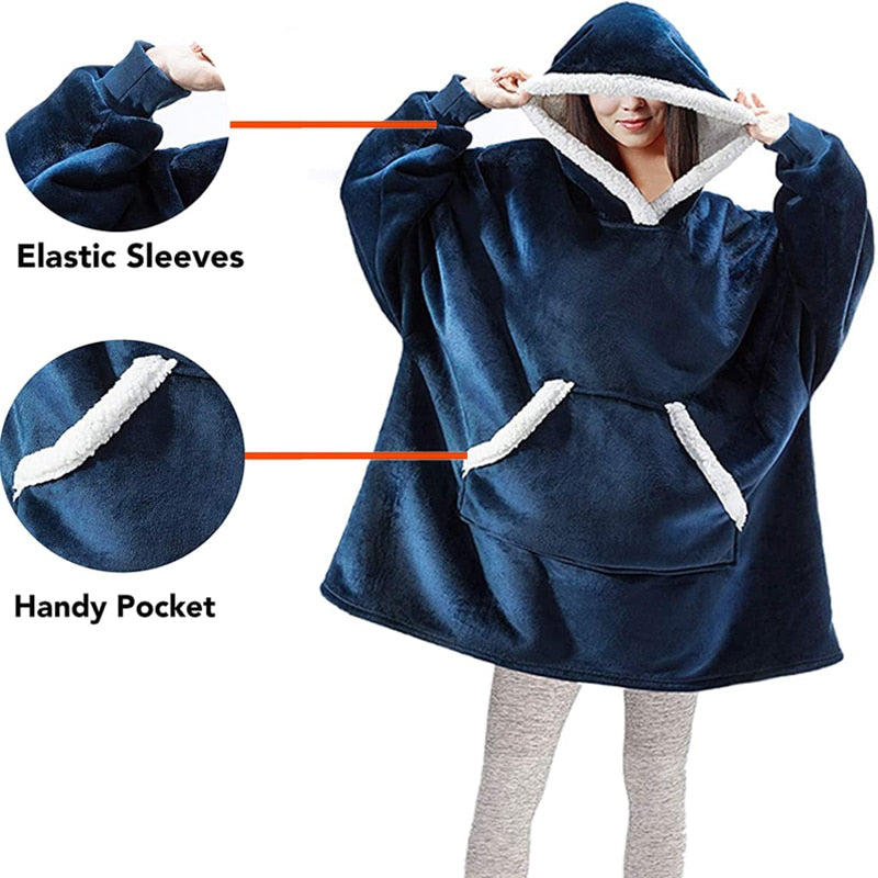 Winter Warm Fleece Wearable Hooded Blanket Fluffy TV Blanket Hoodie - LiveLaughlove