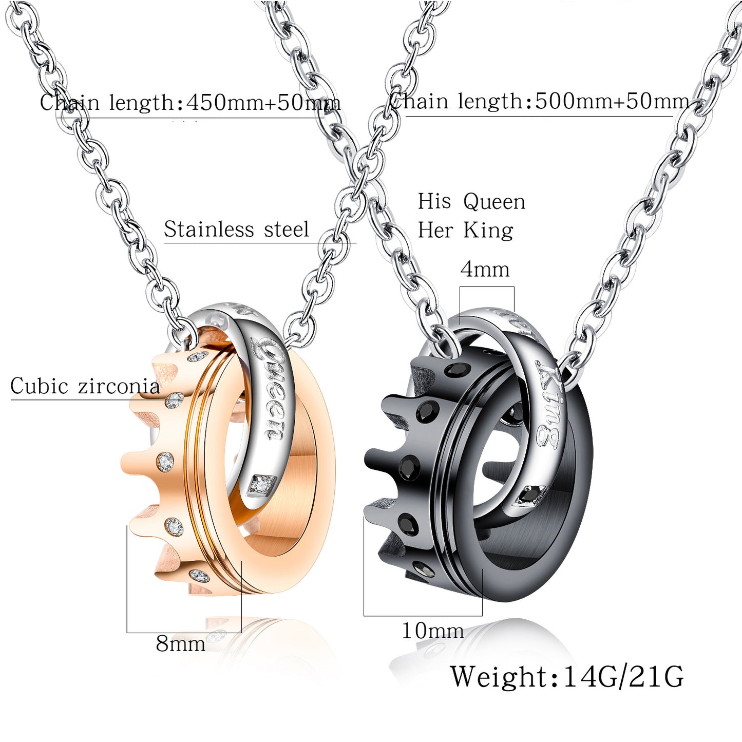 His Queen Her King Titanium Couples Valentine's Day Gift Necklace With Diamond Crown Pendant Tanabata Necklace - LiveLaughlove