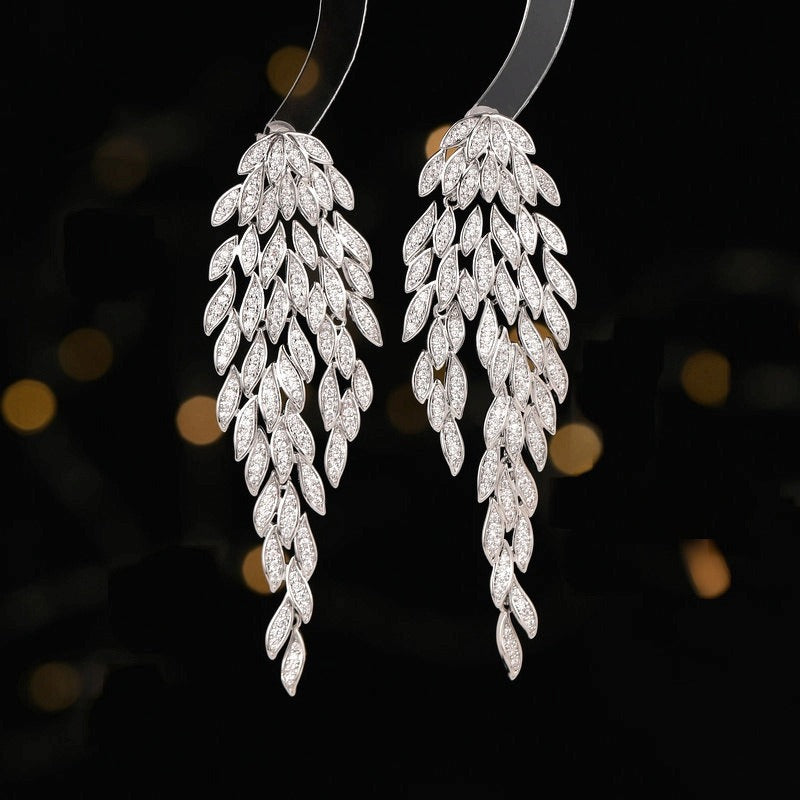 Silver Needle - Luxury Earrings - Multilayer Tassel Tree Leaves - High Level Exaggerated Grand Banquet Dress with Earrings - LiveLaughlove