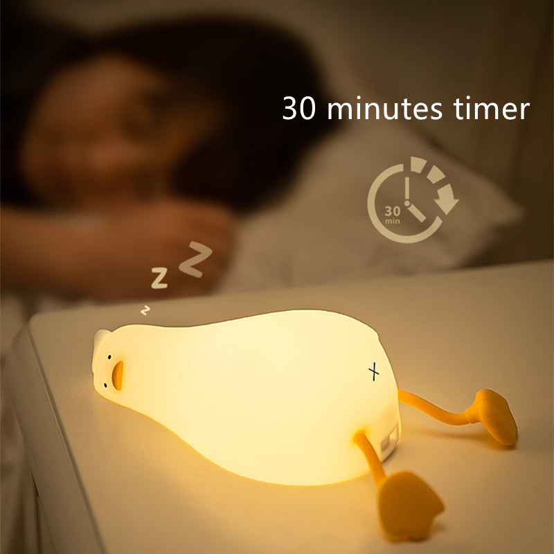 Lying Flat Duck Night Light Children Pat Induction Silicone Light Cute Bedside Baby Feeding USB Timing Sleep Light - LiveLaughlove