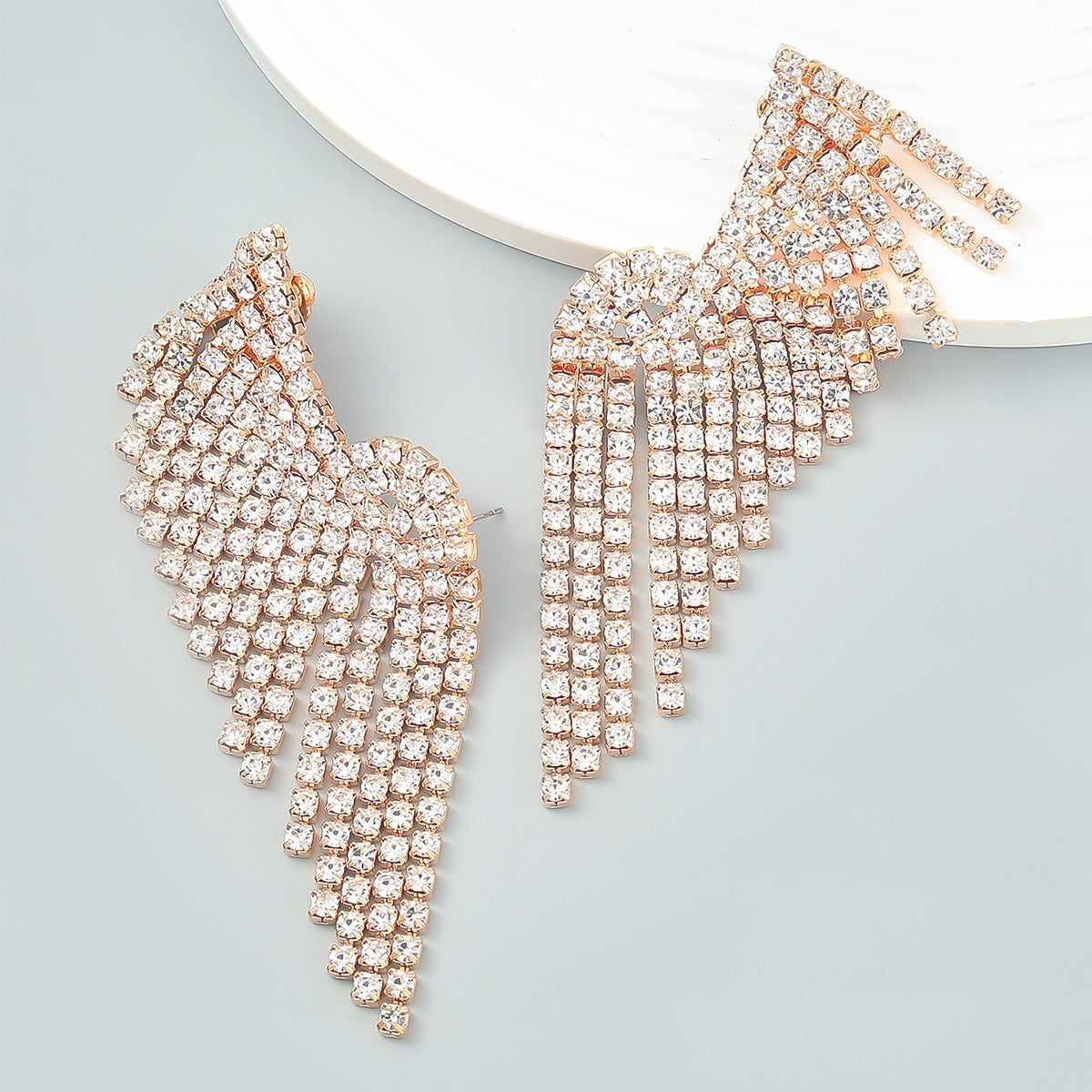 Super Flash Claw Chain Series Alloy Diamond Inlaid Rhinestone Tassel Wing Earrings - LiveLaughlove