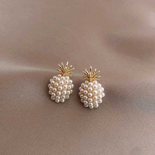 New Pineapple Pearl Earrings French Exquisite High-End Ear Jewelry Women's Fashion Earrings 925 Tremella Needles