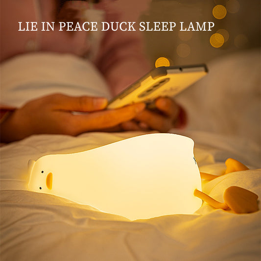 Lying Flat Duck Night Light Children Pat Induction Silicone Light Cute Bedside Baby Feeding USB Timing Sleep Light - LiveLaughlove