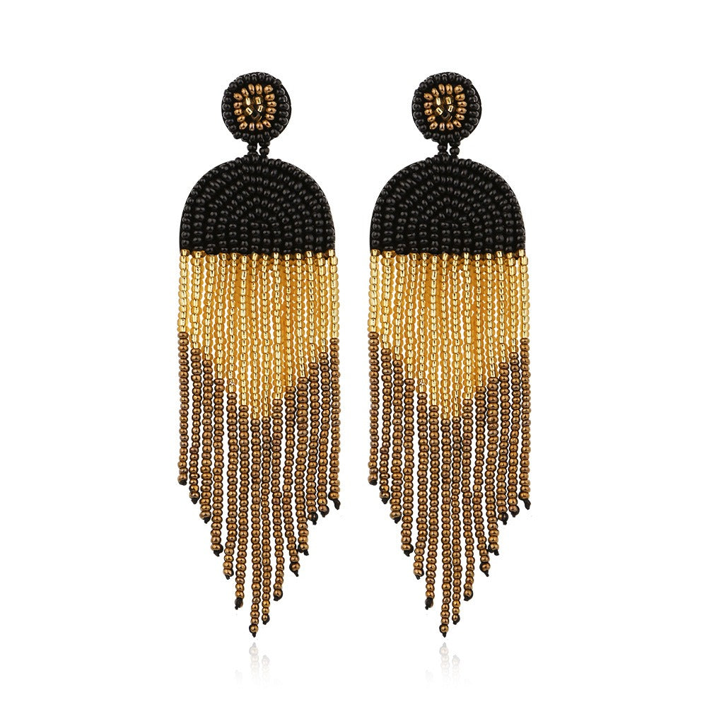 Rice Beads Tassels Earrings Bohemian Retro National Style Exaggerated Personality Creative Handmade Earrings - LiveLaughlove