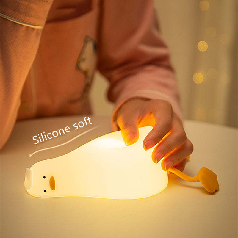 Lying Flat Duck Night Light Children Pat Induction Silicone Light Cute Bedside Baby Feeding USB Timing Sleep Light - LiveLaughlove