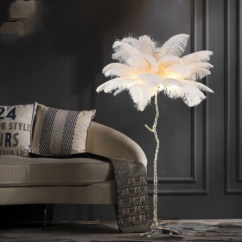 Bedroom Bedside Feather Lamp Copper Lamp Floor Lamp - LiveLaughlove