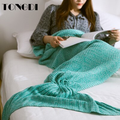 TONGDI Soft Warm Popular Fashionable Mermaid Fish Tail  Knitting Blanket Gift For Girl Princess All Season Handmade Sleeping Bag - LiveLaughlove