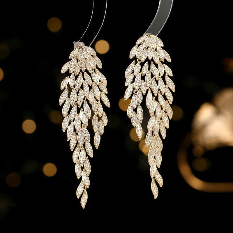 Silver Needle - Luxury Earrings - Multilayer Tassel Tree Leaves - High Level Exaggerated Grand Banquet Dress with Earrings - LiveLaughlove