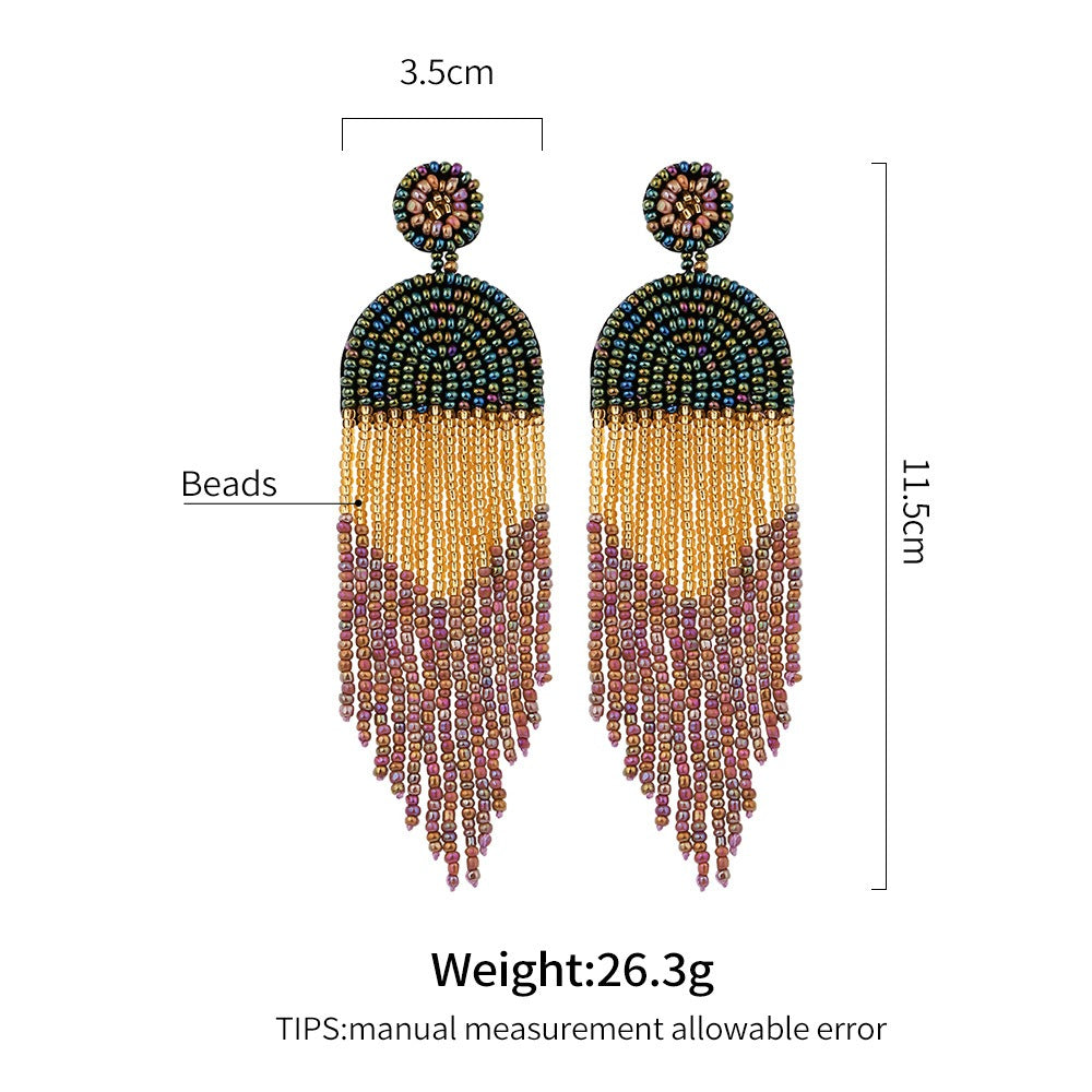 Rice Beads Tassels Earrings Bohemian Retro National Style Exaggerated Personality Creative Handmade Earrings - LiveLaughlove