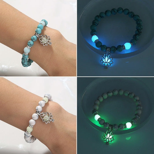 New Yoga Turquoise Glow Lotus Bracelet Multicolor Fluorescent Men's and Women's Fashion Accessories Bracelet