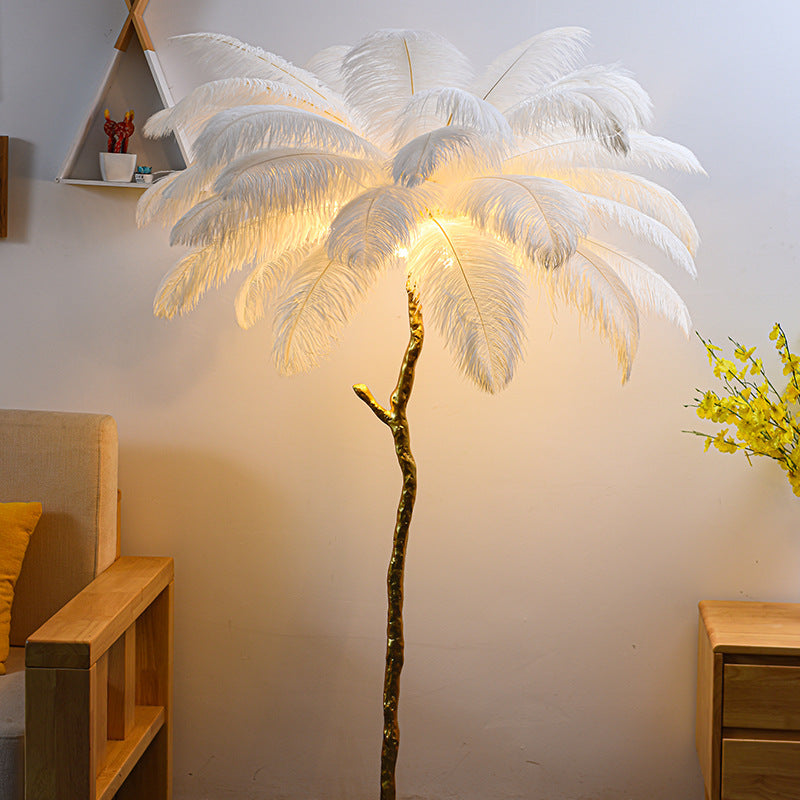 Bedroom Bedside Feather Lamp Copper Lamp Floor Lamp - LiveLaughlove