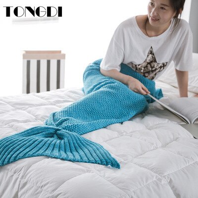 TONGDI Soft Warm Popular Fashionable Mermaid Fish Tail  Knitting Blanket Gift For Girl Princess All Season Handmade Sleeping Bag - LiveLaughlove