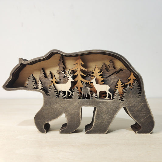 New Wooden Carved Animal Crafts Creativity Home Desktop Decoration Multilayer Carved Wooden Ornaments - LiveLaughlove