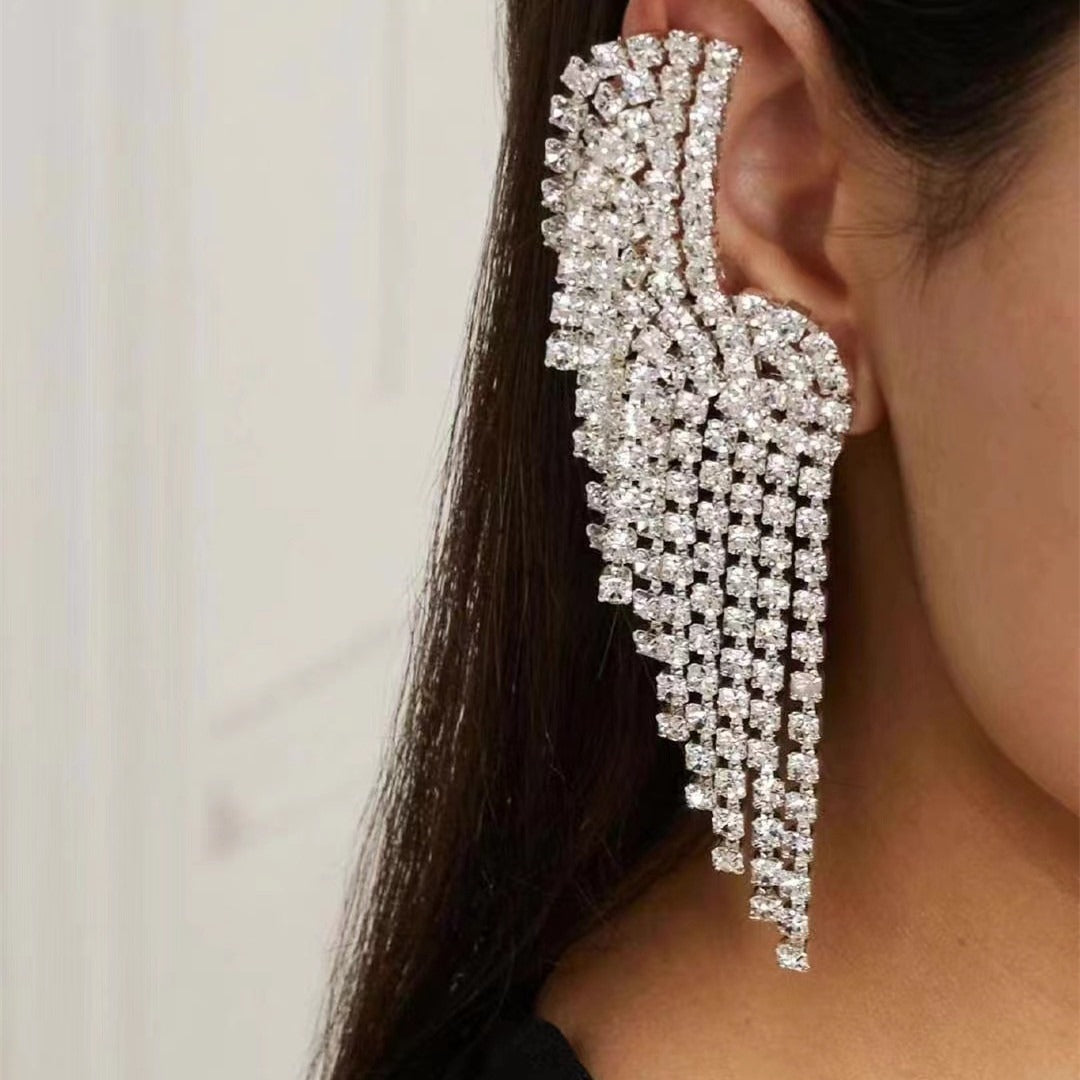 Super Flash Claw Chain Series Alloy Diamond Inlaid Rhinestone Tassel Wing Earrings - LiveLaughlove