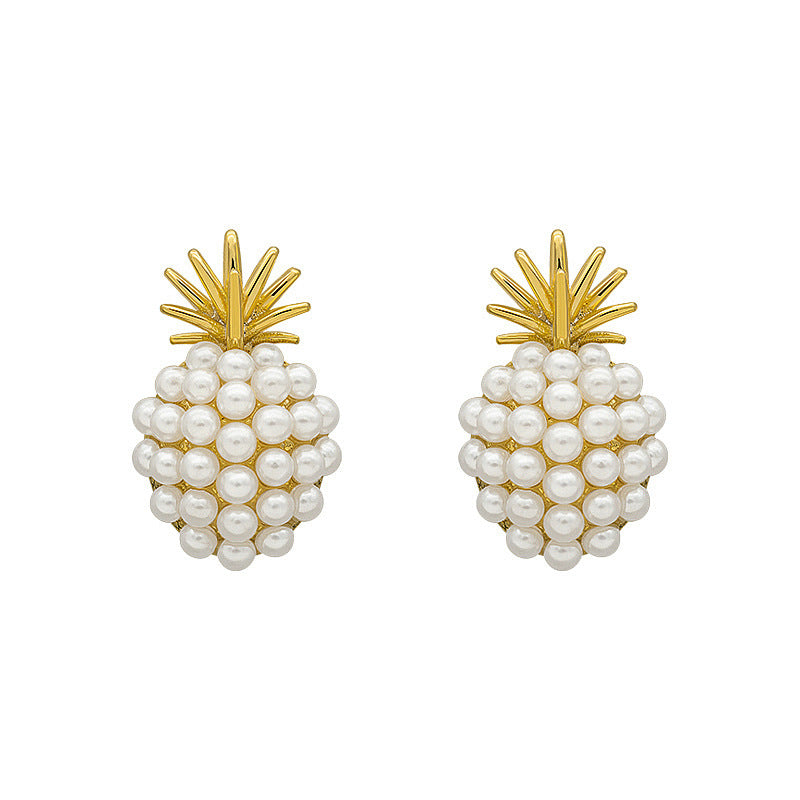 New Pineapple Pearl Earrings French Exquisite High-End Ear Jewelry Women's Fashion Earrings 925 Tremella Needles