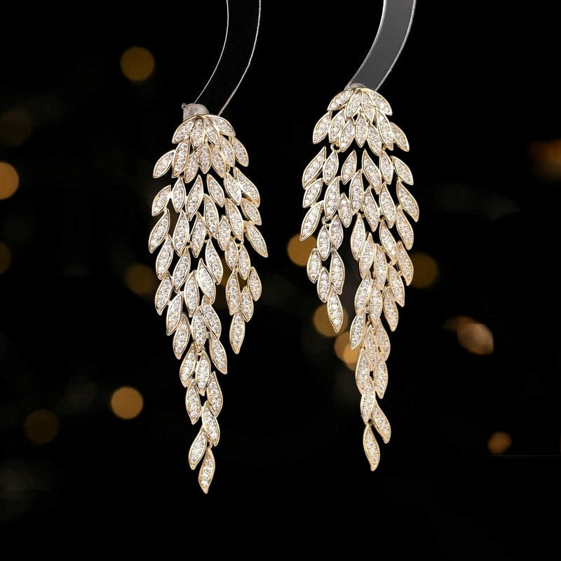 Silver Needle - Luxury Earrings - Multilayer Tassel Tree Leaves - High Level Exaggerated Grand Banquet Dress with Earrings - LiveLaughlove
