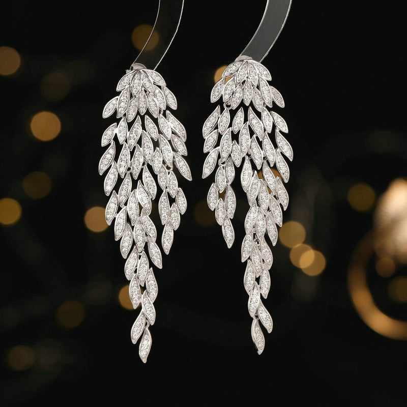 Silver Needle - Luxury Earrings - Multilayer Tassel Tree Leaves - High Level Exaggerated Grand Banquet Dress with Earrings - LiveLaughlove