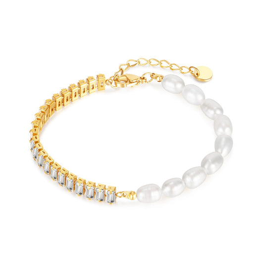 Pearl Bracelet Girls French  Luxury Zirconia Titanium Steel Jewelry - LiveLaughlove