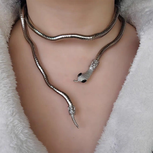 Winding Snake Necklace - Cool Style - Design - Dark Black Collar Female Male - LiveLaughlove
