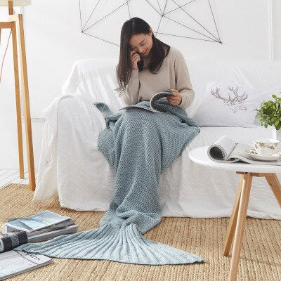 TONGDI Soft Warm Popular Fashionable Mermaid Fish Tail  Knitting Blanket Gift For Girl Princess All Season Handmade Sleeping Bag - LiveLaughlove