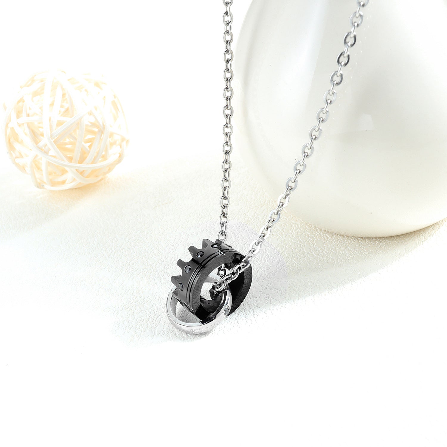 His Queen Her King Titanium Couples Valentine's Day Gift Necklace With Diamond Crown Pendant Tanabata Necklace - LiveLaughlove