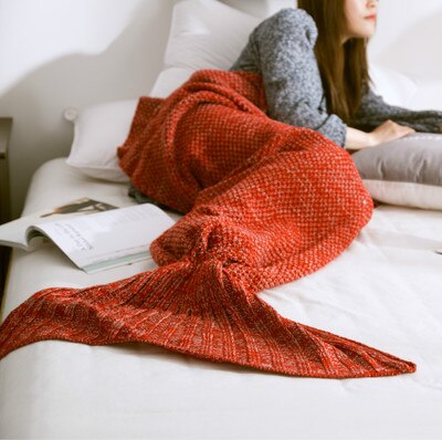 TONGDI Soft Warm Popular Fashionable Mermaid Fish Tail  Knitting Blanket Gift For Girl Princess All Season Handmade Sleeping Bag - LiveLaughlove