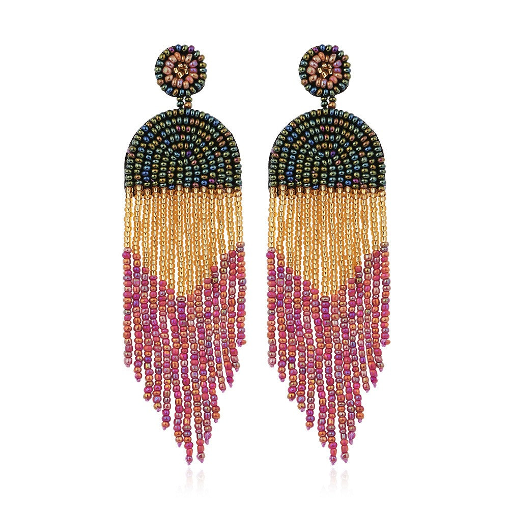 Rice Beads Tassels Earrings Bohemian Retro National Style Exaggerated Personality Creative Handmade Earrings - LiveLaughlove