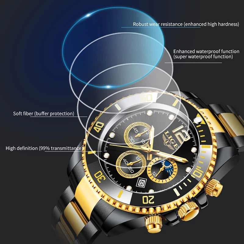 New Quartz Watch Men's Sports Waterproof Watch Multifunctional Chronograph - LiveLaughlove