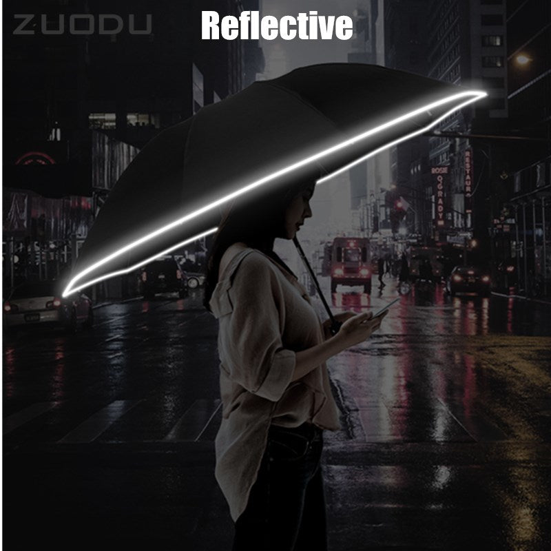 ZUODU Automatic Umbrella Men LED Windproof Reverse Folding Business Umbrella Rain Men Car Automatic Reverse Umbrellas Strong U5B - LiveLaughlove