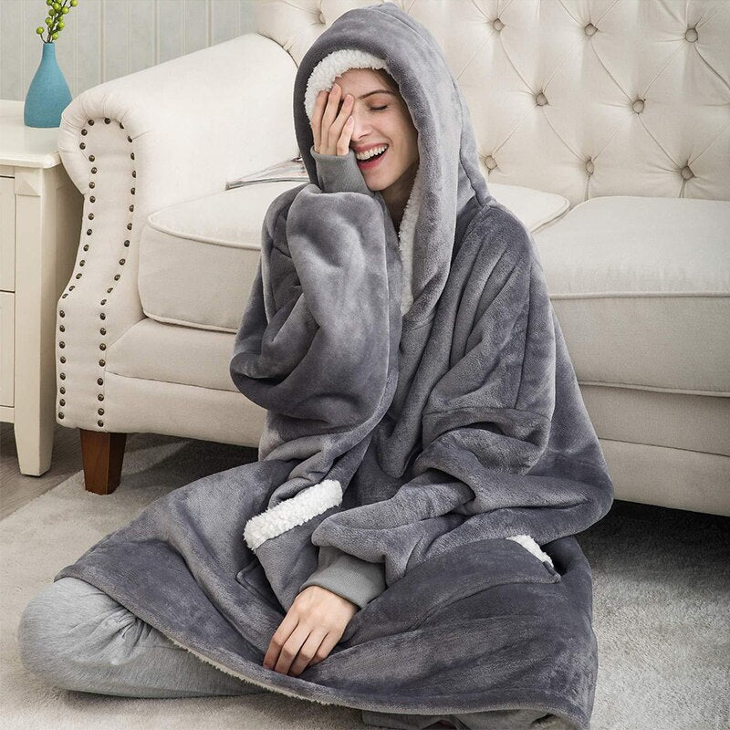 Winter Warm Fleece Wearable Hooded Blanket Fluffy TV Blanket Hoodie - LiveLaughlove