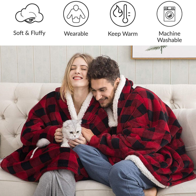 Winter Warm Fleece Wearable Hooded Blanket Fluffy TV Blanket Hoodie - LiveLaughlove