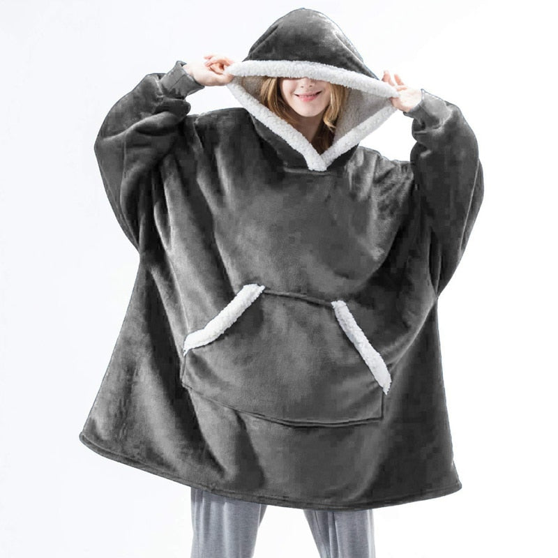 Winter Warm Fleece Wearable Hooded Blanket Fluffy TV Blanket Hoodie - LiveLaughlove