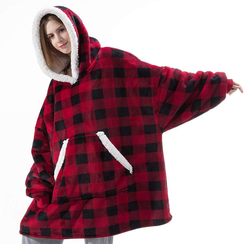 Winter Warm Fleece Wearable Hooded Blanket Fluffy TV Blanket Hoodie - LiveLaughlove