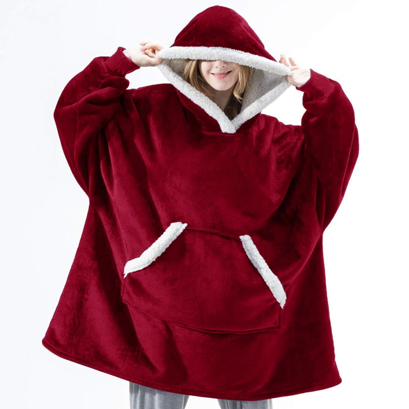 Winter Warm Fleece Wearable Hooded Blanket Fluffy TV Blanket Hoodie - LiveLaughlove