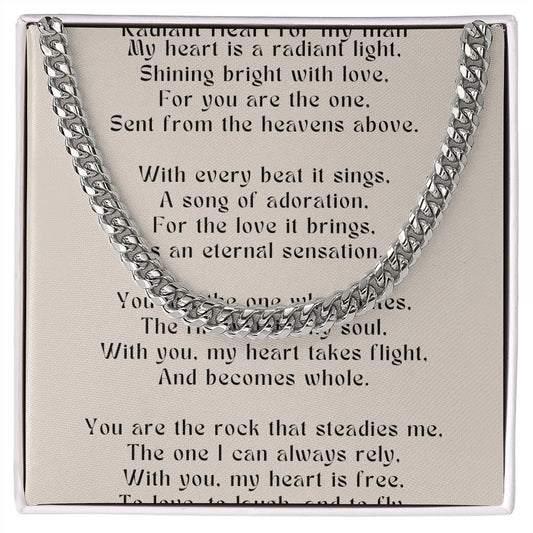 New Radiant Heart Cuban Link Necklace Stainless Steel / Luxury Box